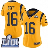 Women Nike Rams 16 Jared Goff Gold 2019 Super Bowl LIII Color Rush Limited Jersey,baseball caps,new era cap wholesale,wholesale hats
